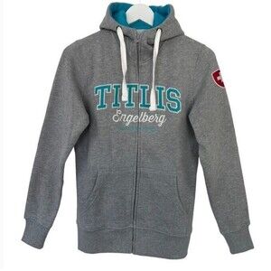 Titlis Engelbert Switzerland Sweater Jacket Zipper Sovenier Gray Turquoise Med